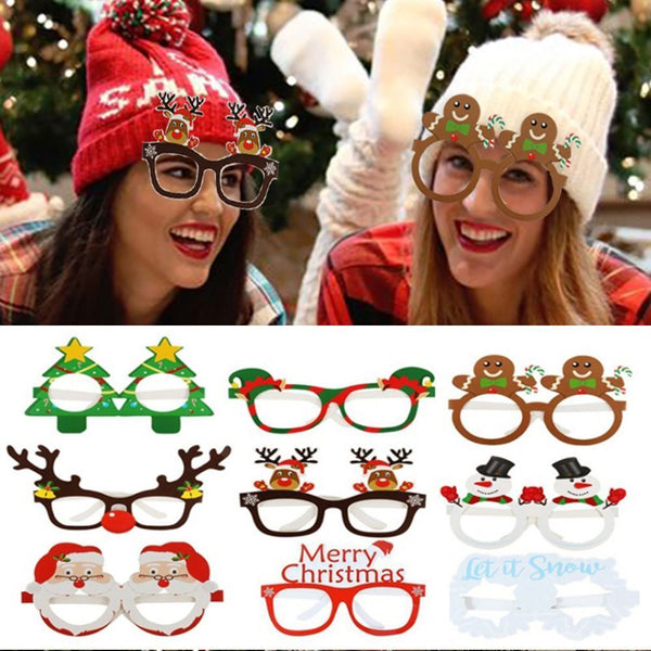 Year Navidad Christmas Glasses Paper Glasses Frame Xmas Tree Elk Santa Claus