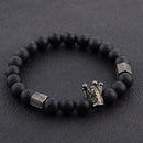 Men Fashion Black Lava Stone Crown Beaded Cuff Charm CL Q8X4 Bracelet K7G3
