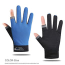 Fishing Gloves Anti-slip 2 Cut Finger Breathable Cycling Mitten (Blue) Newly