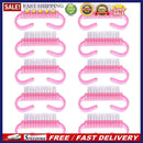 10pcs Nail Cleaning Brushes Pink Plastic Handle Dust Remover Manicure Tools