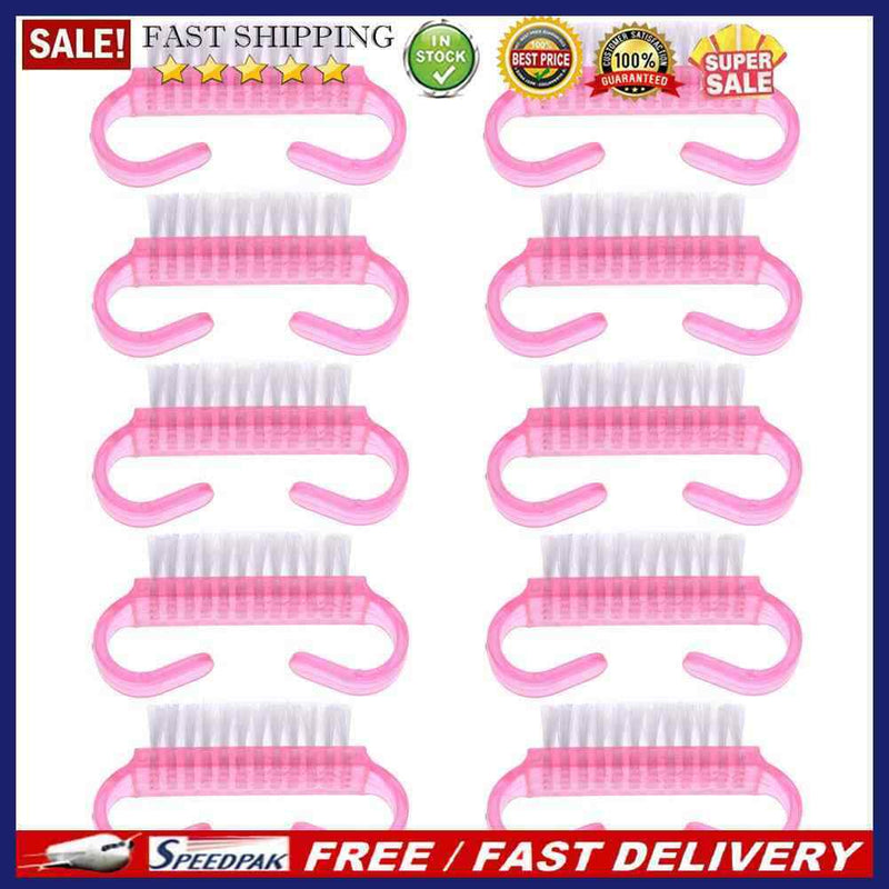 10pcs Nail Cleaning Brushes Pink Plastic Handle Dust Remover Manicure Tools