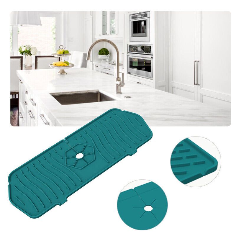 Kitchen Faucet Mat Silicone Sink Splash Guard Counter Draining Pad (Green) Newly