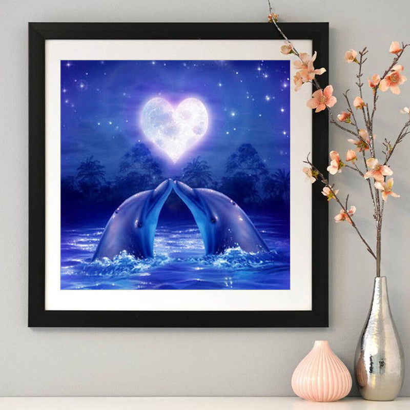 Garuru-Jidong Full Diamond Heart-shaped Moon and Dolphin Animal Series E459
