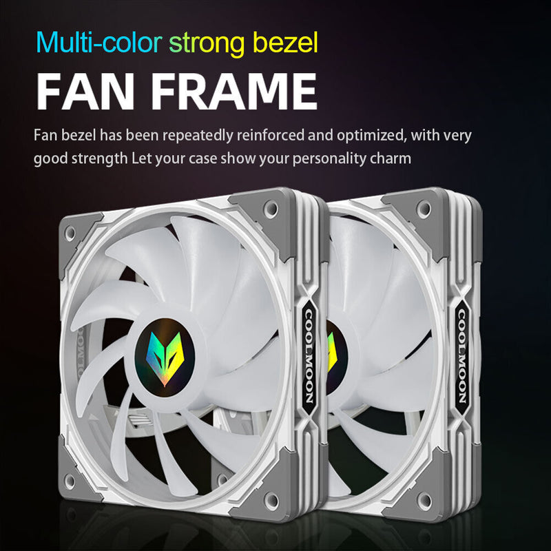 COOLMOON CPU Cooler 3 Pin ARGB FDB Bearing PWM PC Quiet Cooling Fan (White)