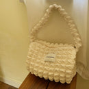 Fashion Bubble Flower Tote Bags Lady Solid Color Pleated Cloud Shopping Handbag