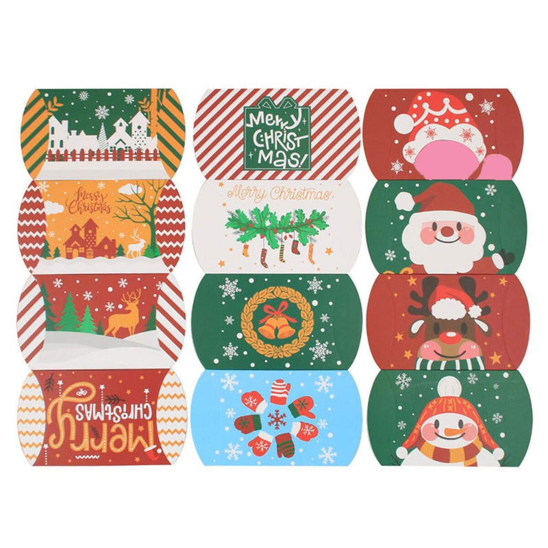 12pcs Christmas Pillow Shaped Paper Gift Boxes Santa Claus Deer Snowman Favour~