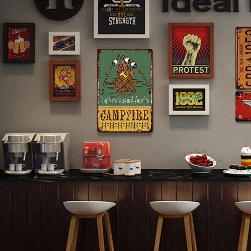 20x30cm Campfire Barbe Print Rectangular Metal Retro Tin Drawing Flat Style