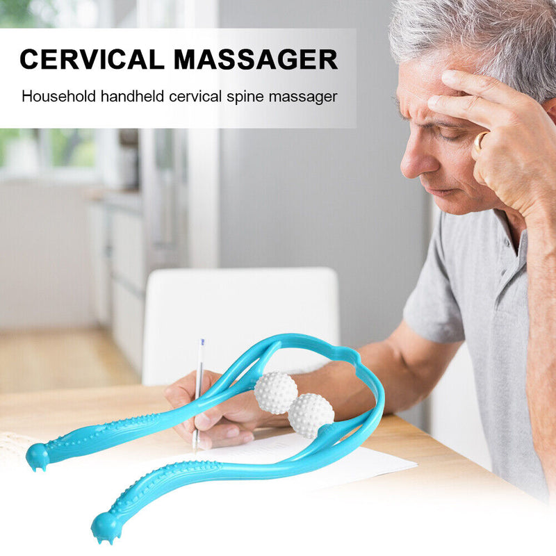 Manual Cervical Spine Massager Massage Pain Relief Neck Roller (Blue) Newly