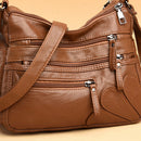 Multi-Layer Ladies Retro Crossbody Bag PU Leather Pure Color Luxury Shoulder Bag