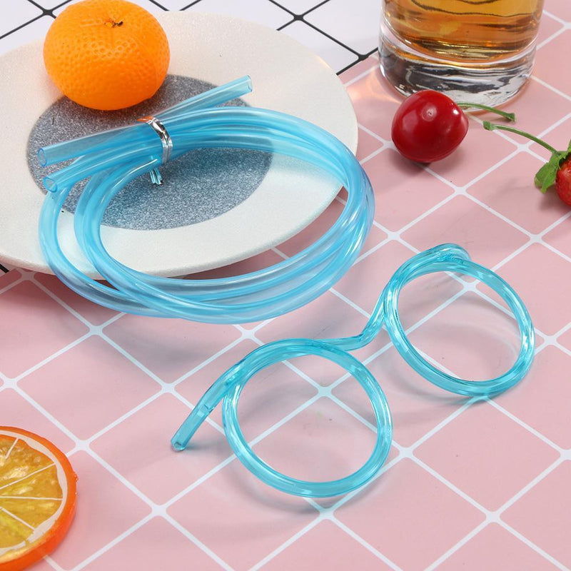Flexible Soft Plastic Glasses Straw Kids Party Unique Drinking Tube (Blue) Newly
