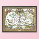 Partial Cross Stitch 14CT Old World Map Counted Embroidery DIY Needlework Kits
