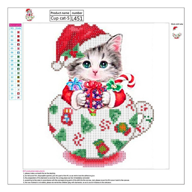 5D DIY Diamond Painting Christmas Cup Cat Cross Stitch Embroidery Mosaic Newly