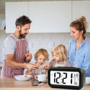 Temperature Alarm Clock LED Digital Backlight Calendar Snooze Clock (Black)