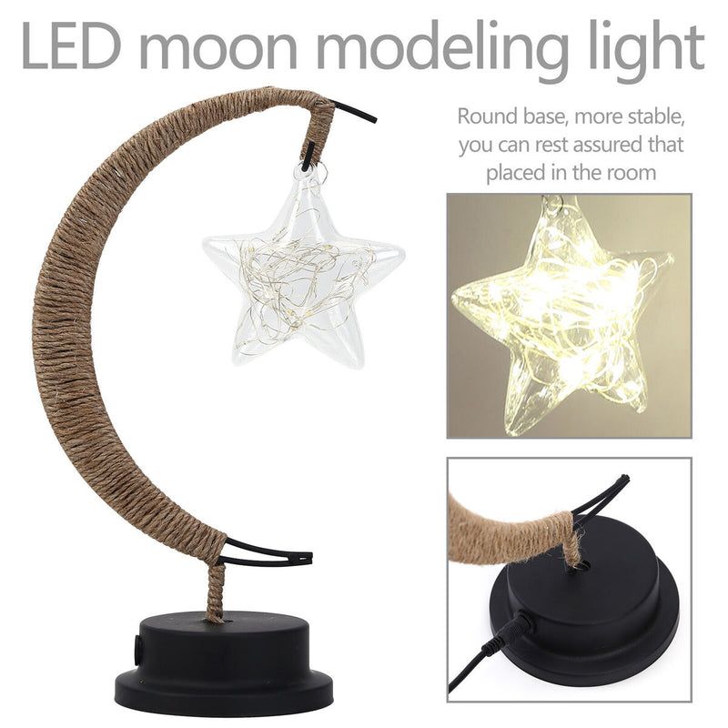 Table Desk Lamp Hemp Rope Star LED Night Light Decor (A Battery Powered) Newly