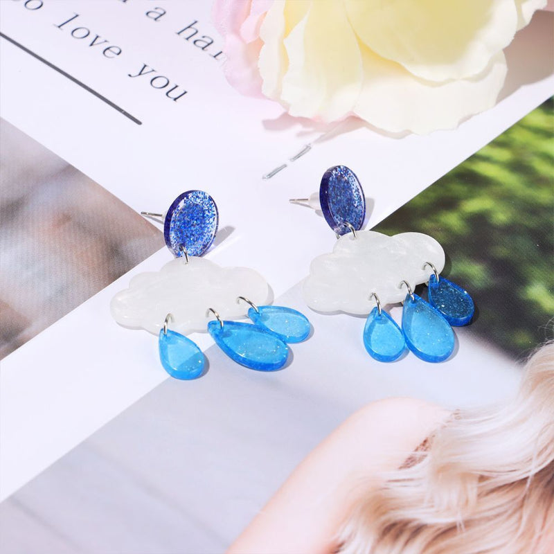 Women Fashion Jewelry Creative Ear Clip Acrylic Short Raindrop Cloud Earrings