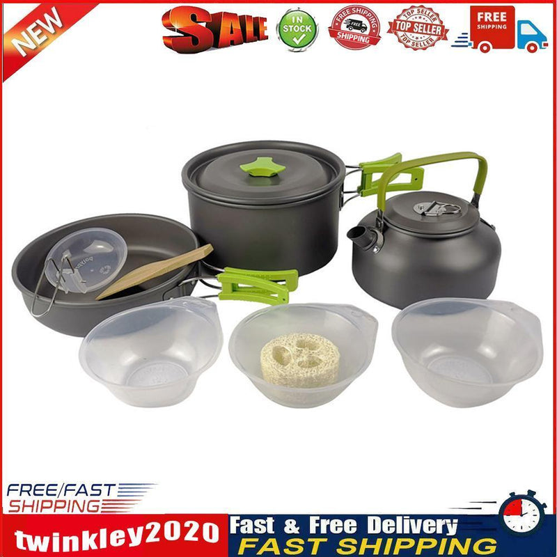 Portable Camping Cookware Set Outdoor Cooking Equipment Utensils (Green) Newly