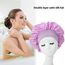 Women Night Sleep Hair Cap Satin Adjustable Curly Hair Styling Hat (Purple)