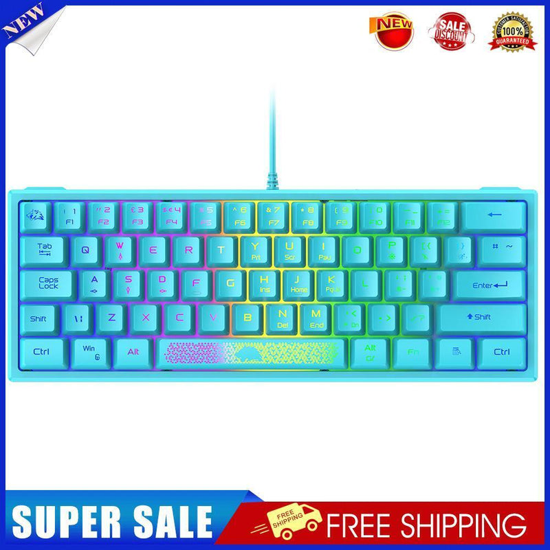 K61 RGB Wired Keyboard 60 Percent 62 Keys Ergonomic Gaming Keyboard (Blue)