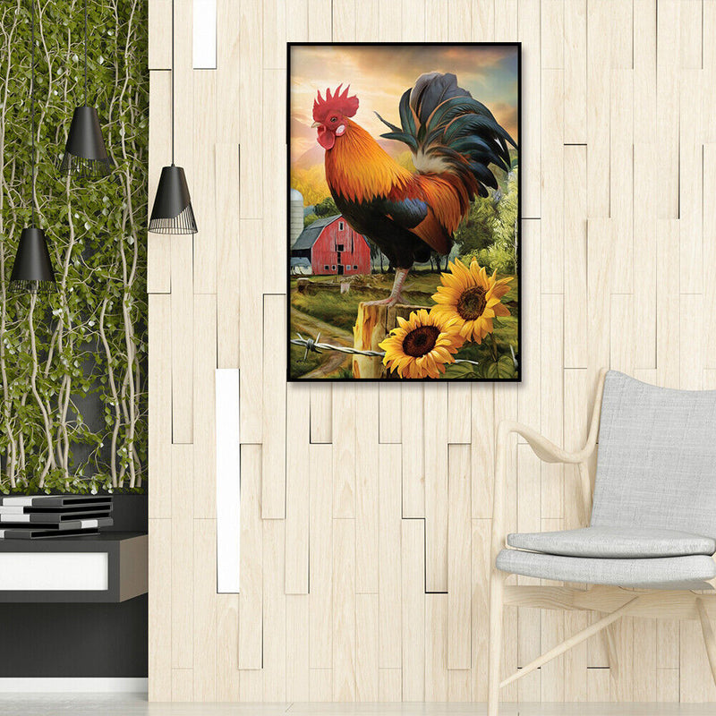 5D DIY Diamond Painting Rooster Sunflower Full Round Rhinestone Wall Art Picture