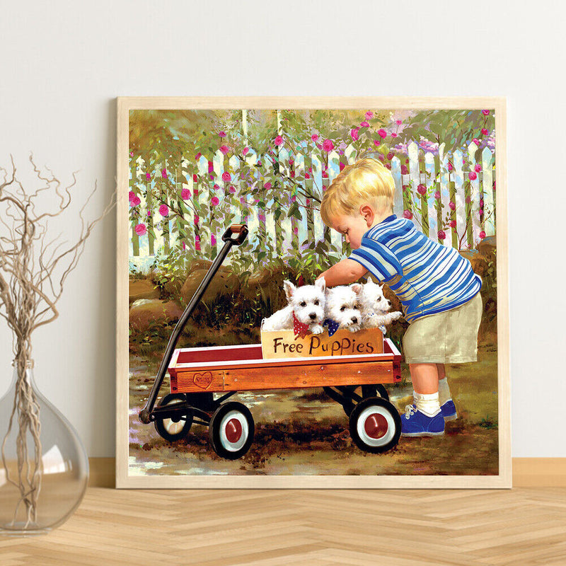Frameless Oil Paint By Numbers Boy Car DIY Canvas Picture Craft for Home