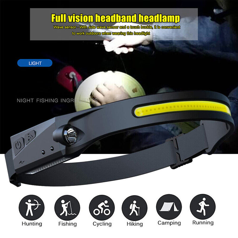 2x COB LED Headlamp Sensor Headlight Flashlight Rechargeable Outdoor Work Light