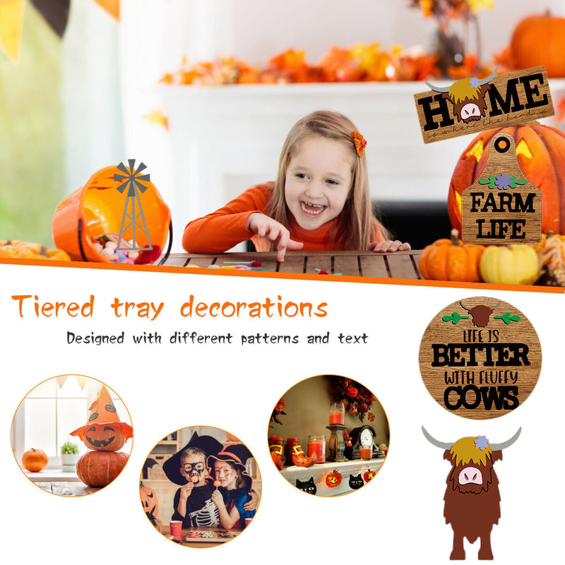 Wooden Farm Style Crafts Durable Tiered Tray Flat Decor Sign Holiday Party Gifts