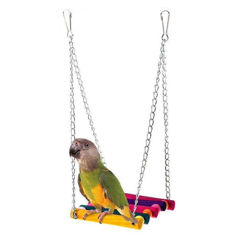 Colorful Wooden Bite Chewing Perch Pet Parrot Birdcage Suspension Swing Ham