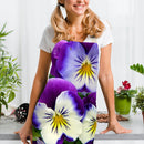 Purple Flower Linen Apron Waterproof Kitchen Cooking Bib Pinafore (82x68cm)