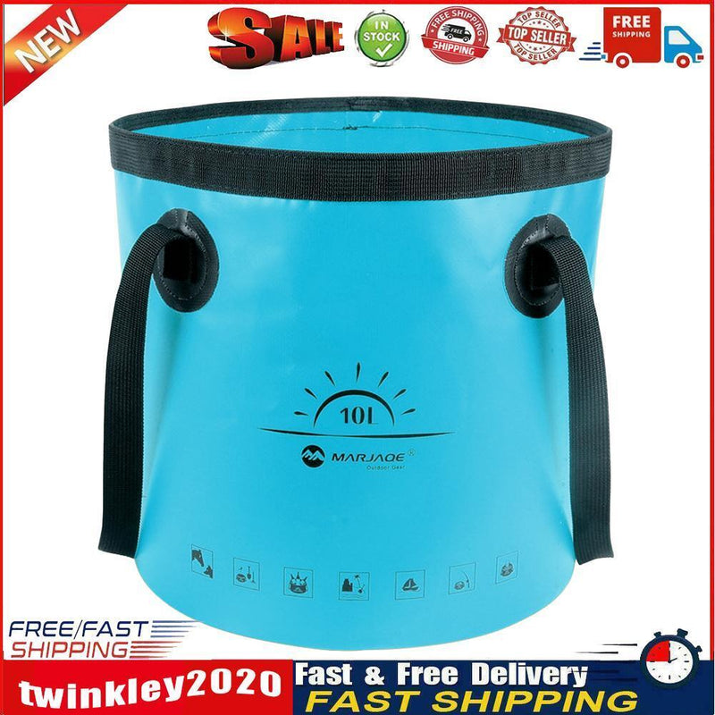 10L Folding Bucket Outdoor Camping Fishing Car Washer Carrier Bags (Blue) Newly