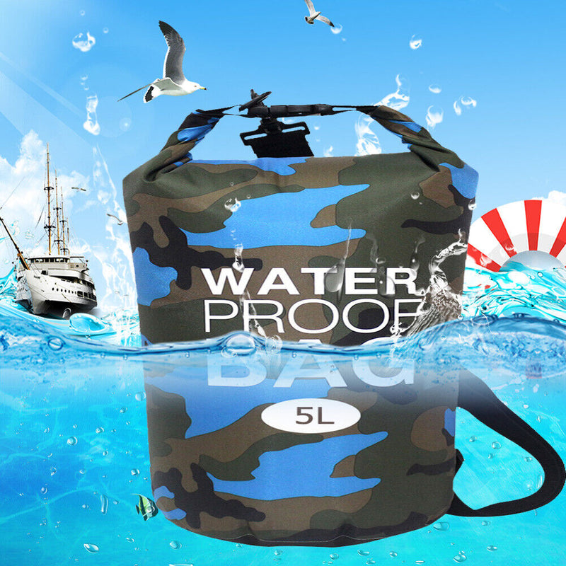 Waterproof Swimming Bag Camouflage Outdoor Camping Dry Sack (5L Light Blue)