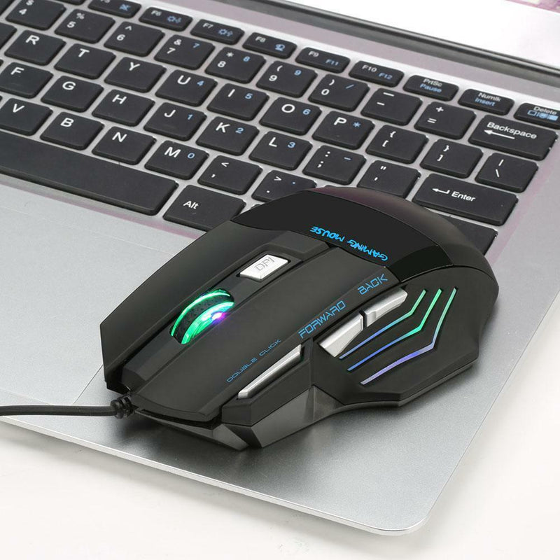 USB Wired Gaming Mouse 7 Buttons 5500DPI Adjustable LED Backlit for PC Laptop