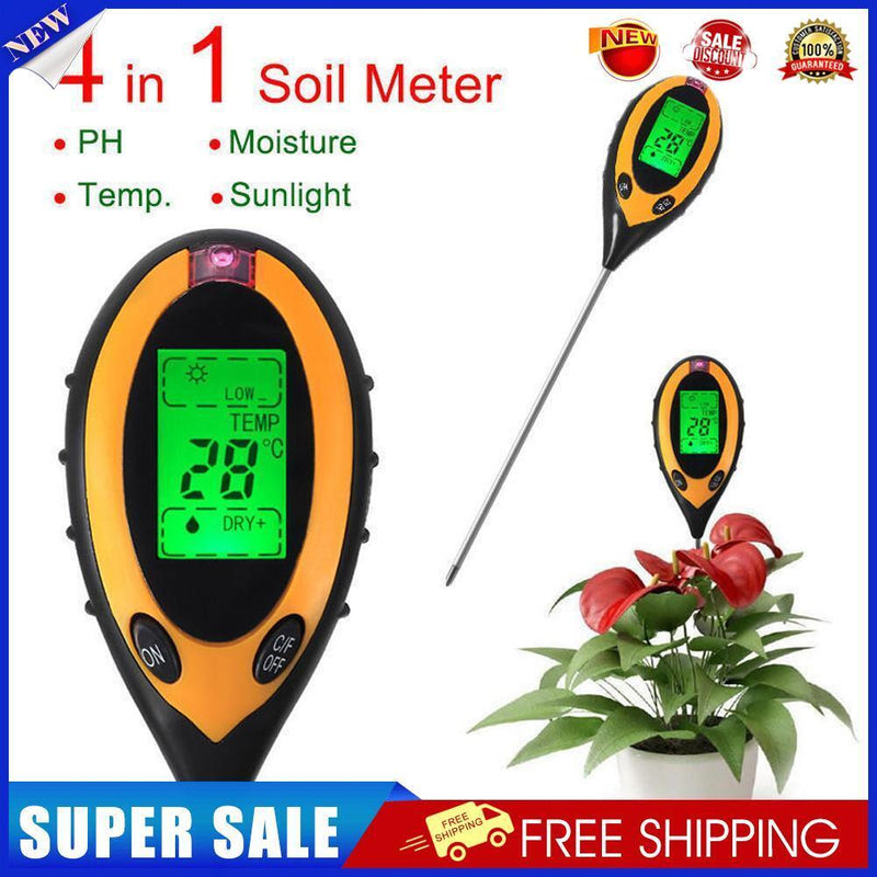 Professional 4 in 1 LCD Temperature Sunlight Moisture PH Garden Soil Tester