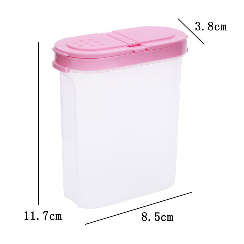 Clear Seasoning Pot Cans Spice Rack 2 Lid Condiment Bottles Box(Pink) Newly