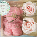 Coral Fleece Bear Towels Scented Soap Flowers with Clear Box Set (Pink) Newly