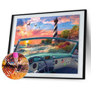 DIY Diamond Painting Sea Car Lighthouse Full Drill Rhinestone Mosaic Art Pi