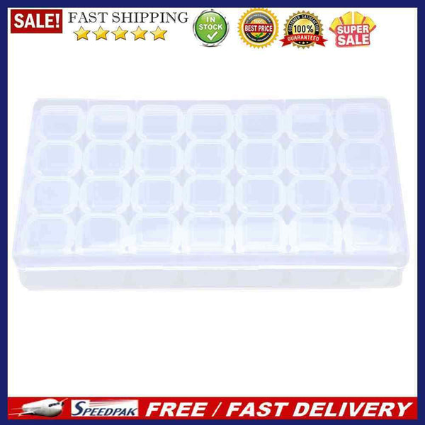 Plastic 28 Slots Clear Nail Tools Jewelry Storage Box Case Organizer Beads