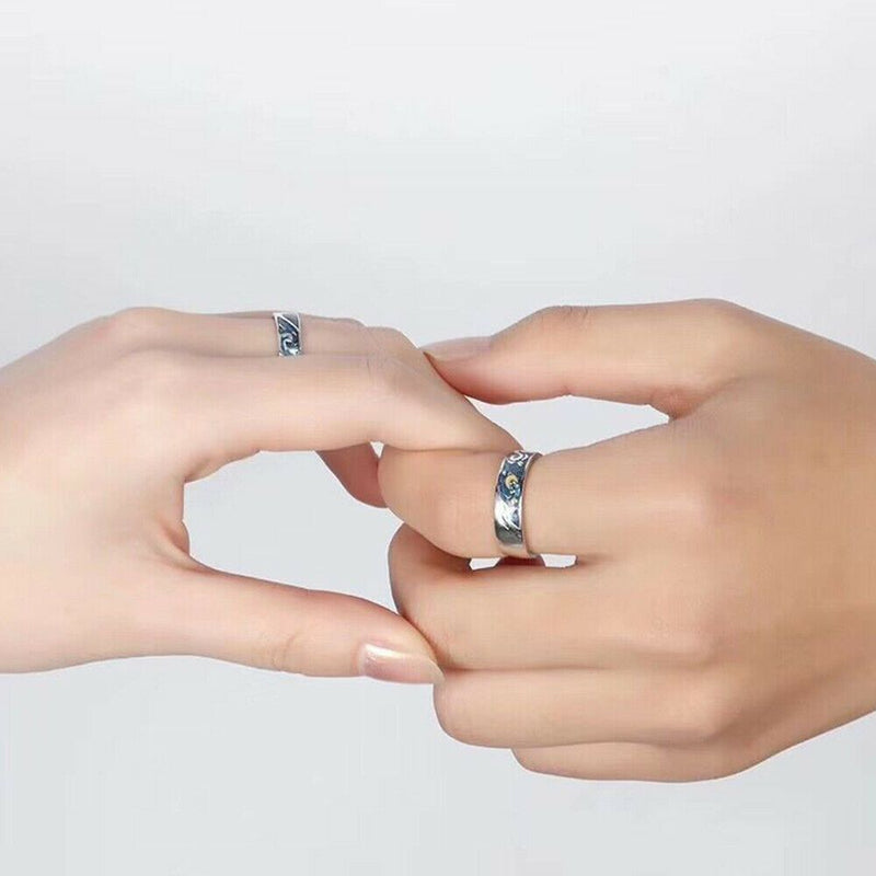 Day Present Romantic Weddings Van Gogh Couple Rings Starry Sky Adjustable
