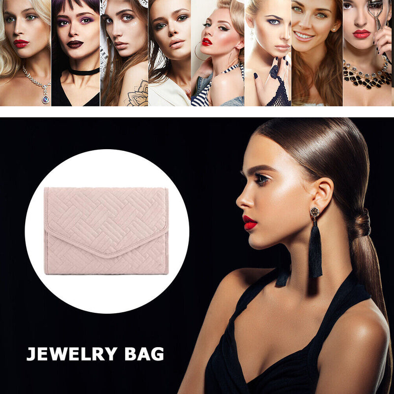 Jewelry Storage Bag Foldable Jewelry Case Durable Polyester Handbag (Pink)