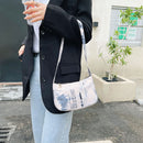 Fashion Women Floral Letters Printed Shoulder Underarm Bag Handbags (White)