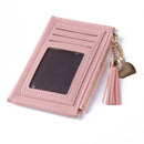 Retro Women PU Leather Mini Card Holder Casual Ladies Love Tassel Zipper Wallet