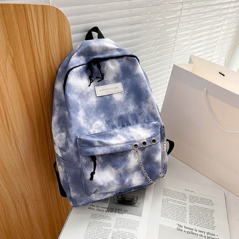 #A Casual Tie Dye Backpack Women Gradient Chain Canvas Backpack Daypack for Sh