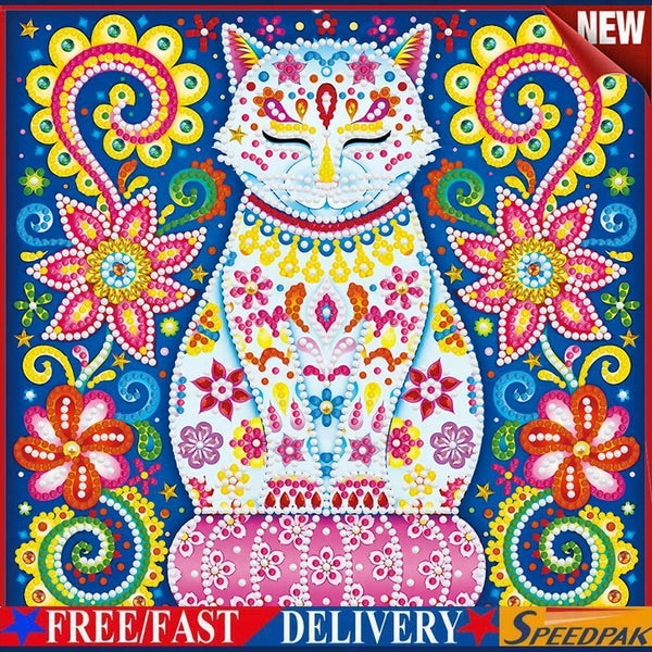 Rhinestone 5D DIY Special Shaped Diamond Painting Luminous Cat Mosaic Kit #F