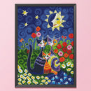 Full Cross Stitch Embroidery 14CT Stamped Sun Cat Needlework Home Ornament