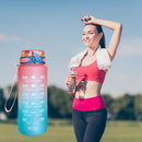 1000ml Sports Water Bottle Time Marker Outdoor Portable Cups (Red Lid) Newly