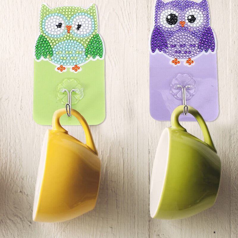 6pcs DIY Hanging Hooks Owl Bird Crystal Round Drill Diamond Painting Hooks Kit