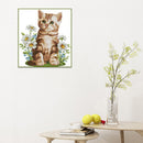 Cross Stitch Kits 14CT Stamped Cat Flowers Canvas Needlework (DA413)