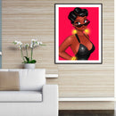 5D DIY Full Drill Round Shape Black Girl Rhinestone Diamond Drawing for Hom