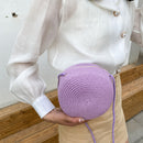 Fashion Women Straw Woven Pure Color Messenger Bag Round Purse (Purple)