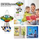 UFO Alien Cow Sign, Window Hanging Suncatcher, Cute Ornaments for Kids Bedroom
