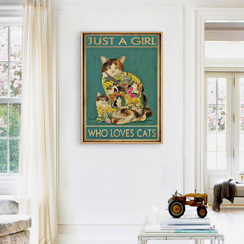 Flower Cat Cross Stitch Kit 11CT Stamped Full Embroidery Canvas Home Wall Dec